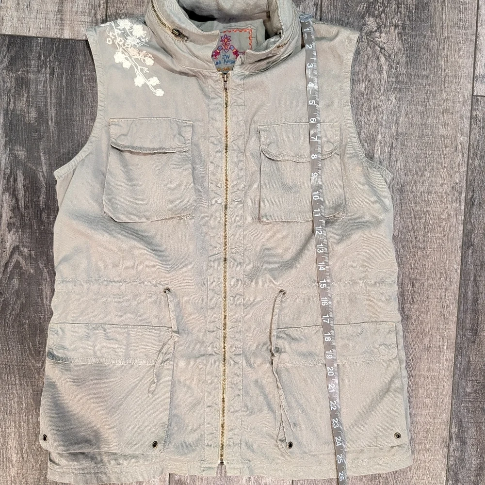 Johnny Was Gray Sleeveless Utility Jacket Sz M - Picture 7 of 11